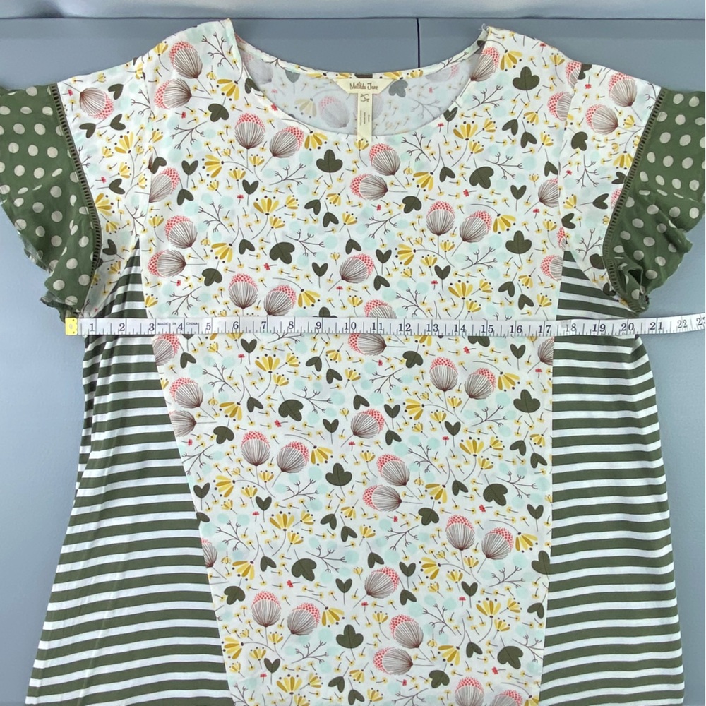 Matilda Jane Gentle Breeze Top Size L Floral Stripe Ruffle Short Sleeves Rayon - Picture 10 of 13